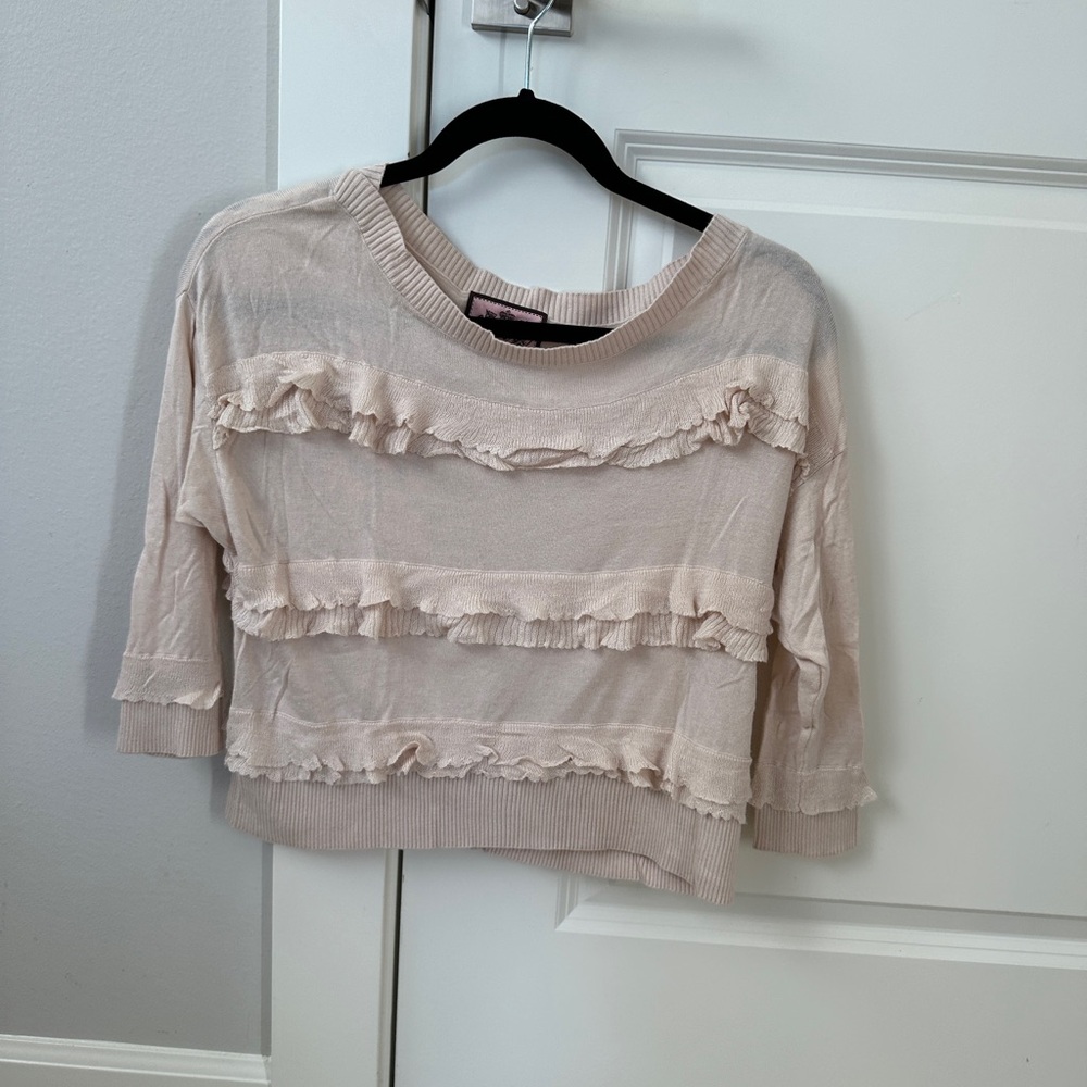 Last Chance! Juicy Couture Cropped Ruffle Sweater Cream Size P